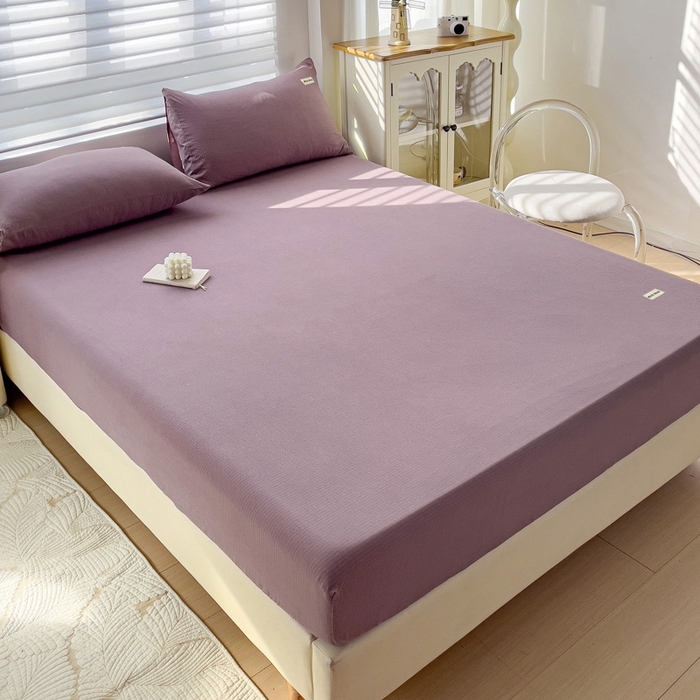 91家纺网 家纺一手货源 找家纺 罗亿家纺 2025新款云感提花双层纱定标minmin(系列)床笠 深紫