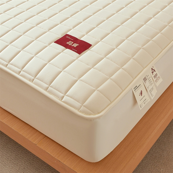 91家纺网 家纺一手货源 找家纺 布卢姆床垫 2025新款原棉A类贴标7A抗菌床笠 方格-奶白