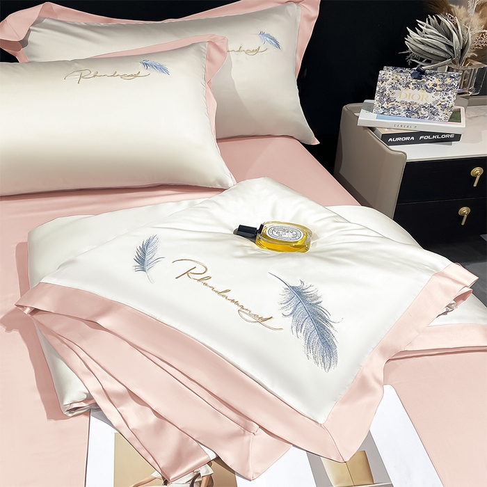 91家纺网 家纺一手货源 找家纺 如一 2025丝羽系列水洗冰丝夏被四件套 丝羽-奶白粉