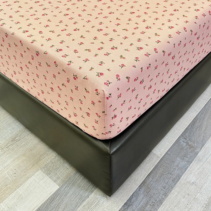 91家纺网 家纺一手货源 找家纺 伊而梦蚊帐 2025新款原棉老粗布床笠 粉玫瑰