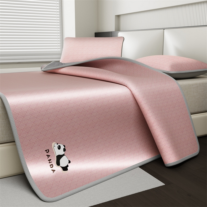 91家纺网 家纺一手货源 找家纺 鑫姿 2025新款5A抗菌A类冰丝凉席-饼干花熊猫款 床笠-熊猫-粉色