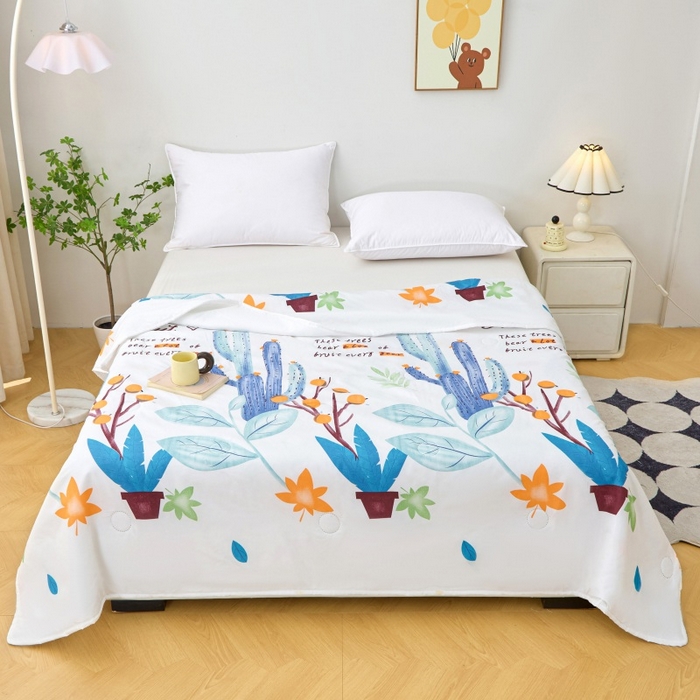 91家纺网 家纺一手货源 找家纺 2025新款亲肤绒礼品夏被窄边 夏日仙人掌