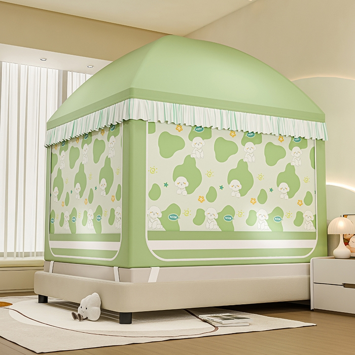 91家纺网 家纺一手货源 找家纺 冉美家纺 2025新款屋顶式遮光防尘防摔蚊帐 呆呆汪-淡雅绿