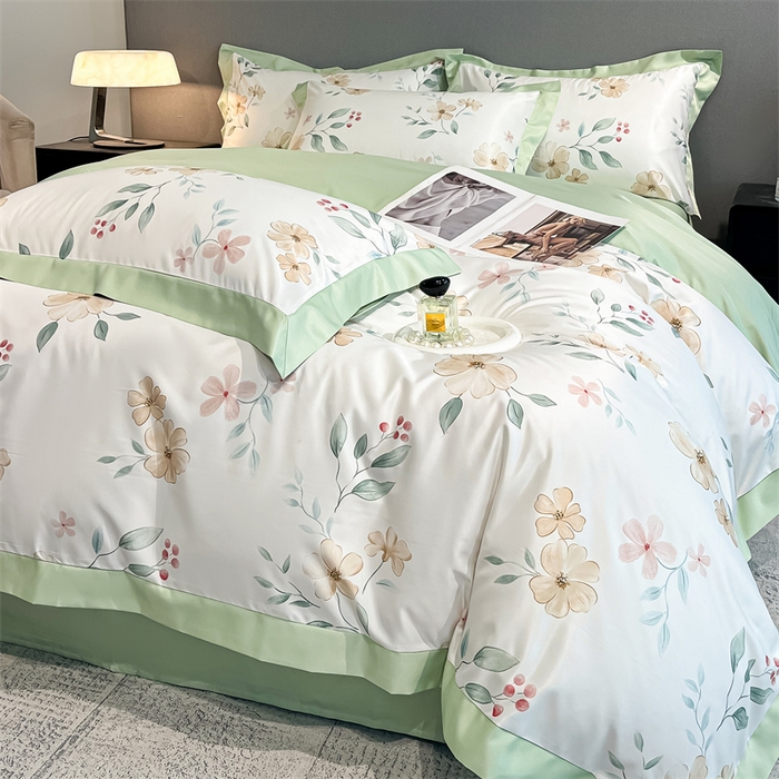 91家纺网 家纺一手货源 找家纺 笙意家纺 2025新款水洗冰丝数码印花宽边四件套 依恋