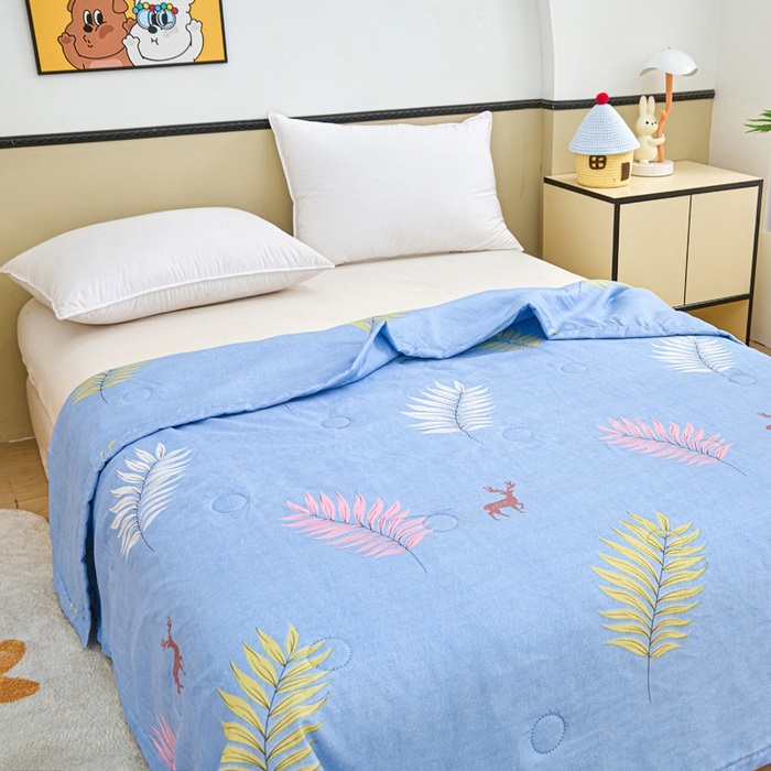 91家纺网 家纺一手货源 找家纺 侨鑫 2025新款亲肤水洗棉夏被宽边 心悦蓝