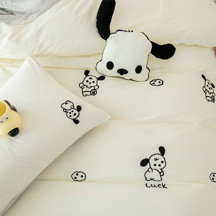 91家纺网 家纺一手货源 找家纺 倾慕家纺 2025新款倾慕INS风毛巾绣纯棉系列四件套 毛巾绣-狗狗