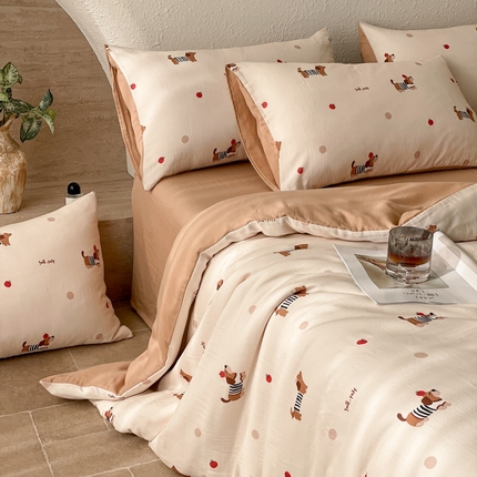 慕晨 2025新款全棉双层纱四件套莱赛尔夏被莱赛尔夏被四件套天丝夏凉被直播 萌奇