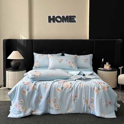 慕晨 2025春夏新品莱赛尔天丝数码印花四件套莱赛尔夏被四件套天丝夏凉被直播热款 兰琦