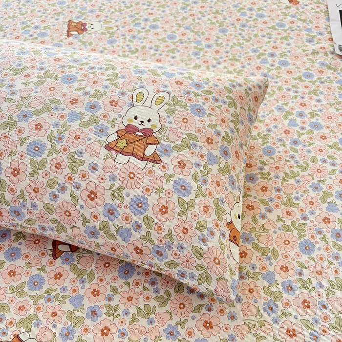 91家纺网 家纺一手货源 找家纺 伊而梦蚊帐 2025新款原棉老粗布床笠 花园兔