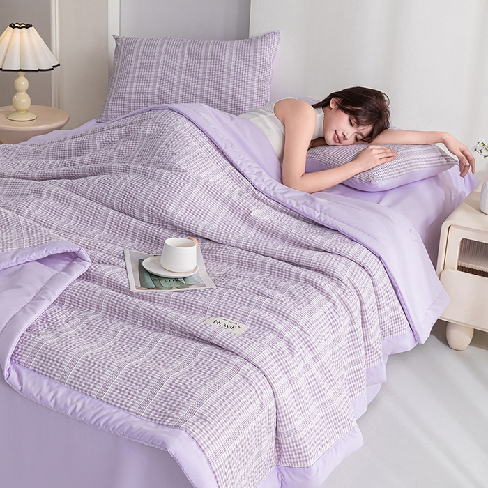 91家纺网 家纺一手货源 找家纺 吾诺 2025 韩式立体提花公主格大豆夏被子被芯夏凉被夏被四件套 公主格-紫