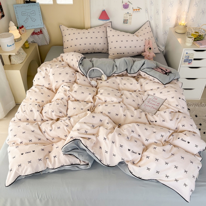 91家纺网 家纺一手货源 找家纺 潮邦创意家居 2025新款云柔棉立体嵌绳款小清新四件套 爱韵菱结