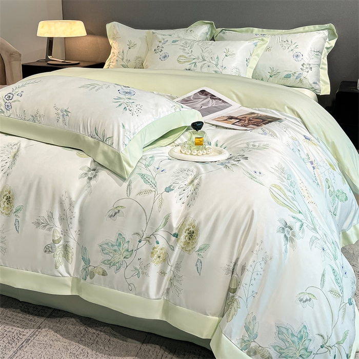 91家纺网 家纺一手货源 找家纺 笙意家纺 2025新款水洗冰丝数码印花宽边四件套 怡然