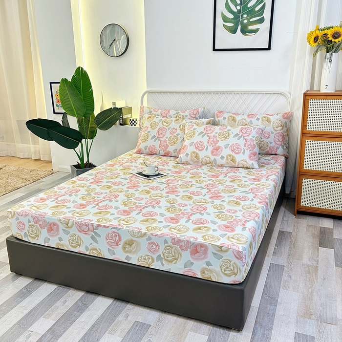 91家纺网 家纺一手货源 找家纺 伊而梦蚊帐 2025新款原棉老粗布床笠 画屏春