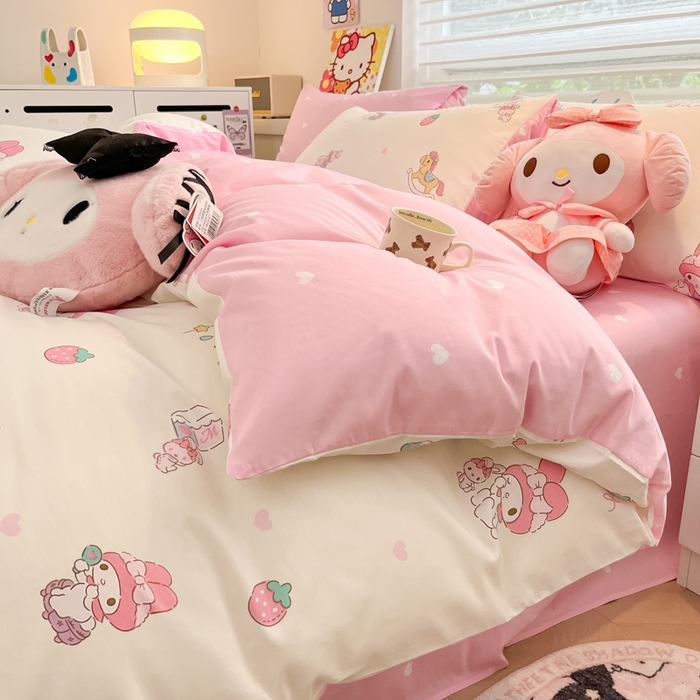 91家纺网 家纺一手货源 找家纺 暮思家居 2025新款正版授权三丽鸥全棉四件套系列四件套 萌萌美乐蒂