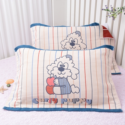 2025新款全棉八层纱枕巾情侣枕巾 卷毛萌犬