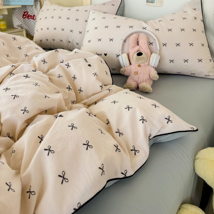 91家纺网 家纺一手货源 找家纺 潮邦创意家居 2025新款云柔棉立体嵌绳款小清新四件套 爱韵菱结