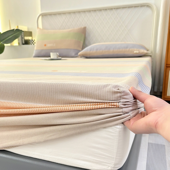 91家纺网 家纺一手货源 找家纺 伊而梦蚊帐 2025新款原棉老粗布床笠 条纹彩