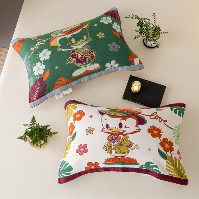 91家纺网 家纺一手货源 找家纺 2025新款全棉八层纱枕巾情侣枕巾 可爱鸭