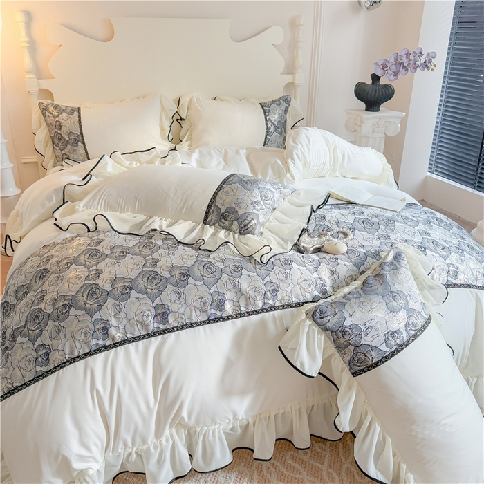 91家纺网 家纺一手货源 找家纺 （总）富盛 2025新款水洗亲肤棉浮雕提花公主风四件套