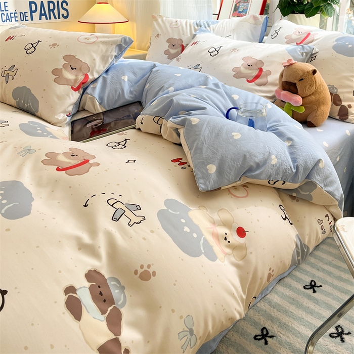 91家纺网 家纺一手货源 找家纺 盛秋家纺 2025新款卡通单被套 开心乐园+蓝爱心