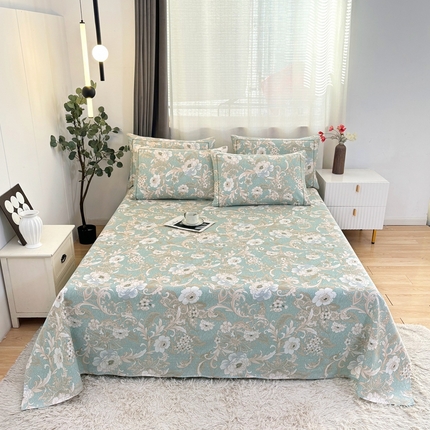 伊而梦蚊帐 2025新款A类老粗布抗菌床单 四时花-绿