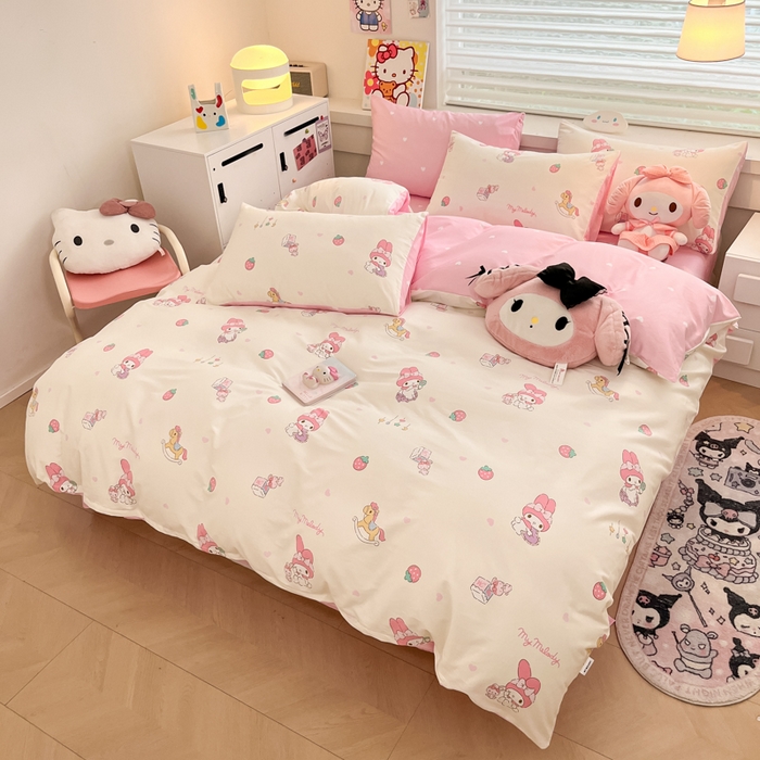 91家纺网 家纺一手货源 找家纺 暮思家居 2025新款正版授权三丽鸥全棉四件套系列四件套 萌萌美乐蒂