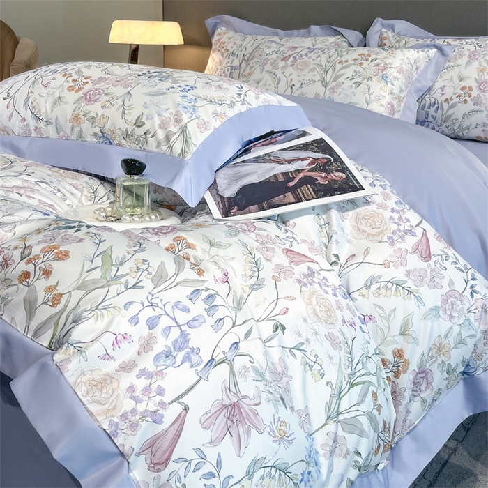 91家纺网 家纺一手货源 找家纺 笙意家纺 2025新款水洗冰丝数码印花宽边四件套 年华