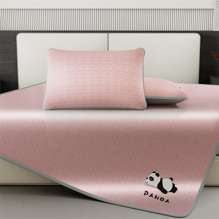 91家纺网 家纺一手货源 找家纺 鑫姿 2025新款5A抗菌A类冰丝凉席-饼干花熊猫款 床笠-熊猫-粉色
