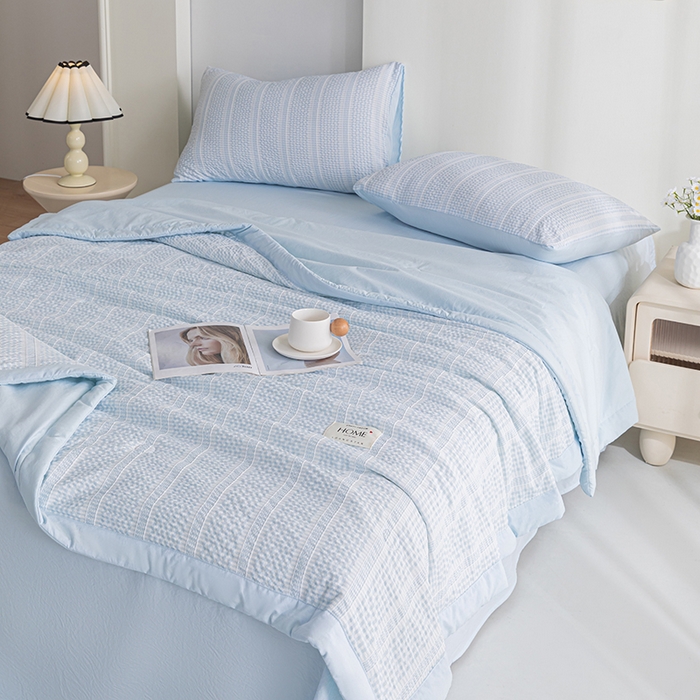 91家纺网 家纺一手货源 找家纺 吾诺 2025 韩式立体提花公主格大豆夏被子被芯夏凉被夏被四件套 公主格-兰