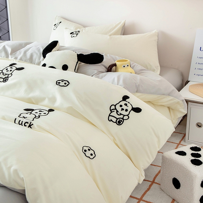 91家纺网 家纺一手货源 找家纺 倾慕家纺 2025新款倾慕INS风毛巾绣纯棉系列四件套 毛巾绣-狗狗