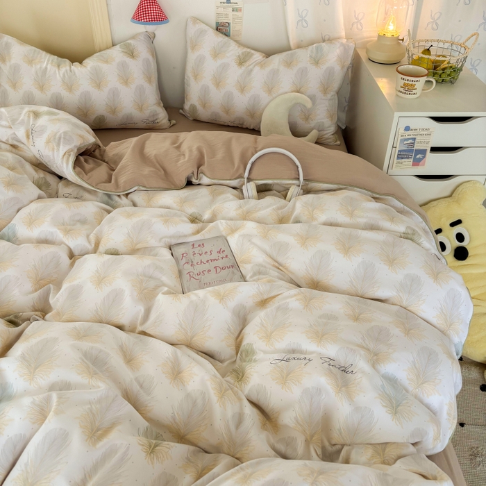 91家纺网 家纺一手货源 找家纺 潮邦创意家居 2025新款云柔棉立体嵌绳款小清新四件套 羽影流光