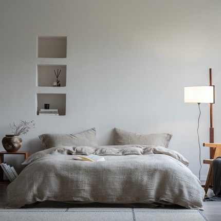 璞素2025新款全棉色织三层纱四件套-银河 银河咖