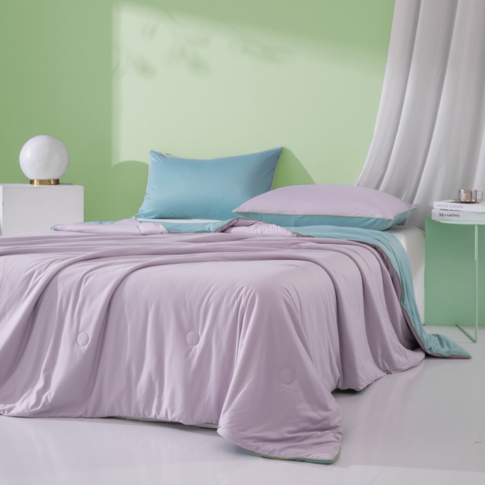 91家纺网 家纺一手货源 找家纺 吾诺 2025 针织棉夏被双拼色大豆夏被子被芯夏凉被空调被 烟紫-星兰