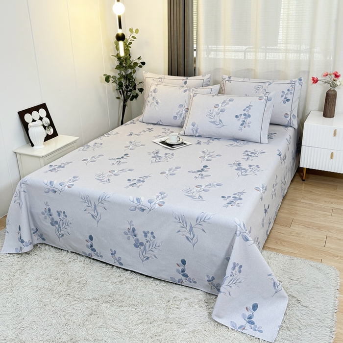 91家纺网 家纺一手货源 找家纺 伊而梦蚊帐 2025新款A类老粗布抗菌床单 清江曲-蓝