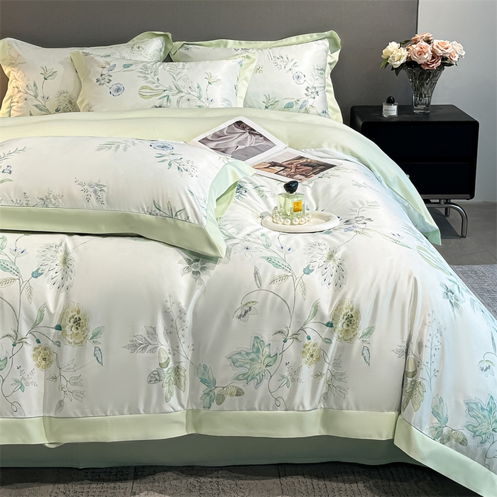 91家纺网 家纺一手货源 找家纺 笙意家纺 2025新款水洗冰丝数码印花宽边四件套 怡然