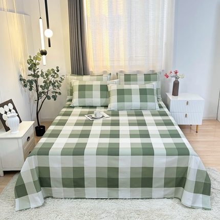 91家纺网 家纺一手货源 找家纺 伊而梦蚊帐 2025新款A类老粗布抗菌床单 大方格-绿
