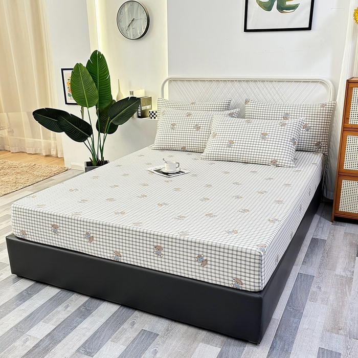 91家纺网 家纺一手货源 找家纺 伊而梦蚊帐 2025新款原棉老粗布床笠 方格狗