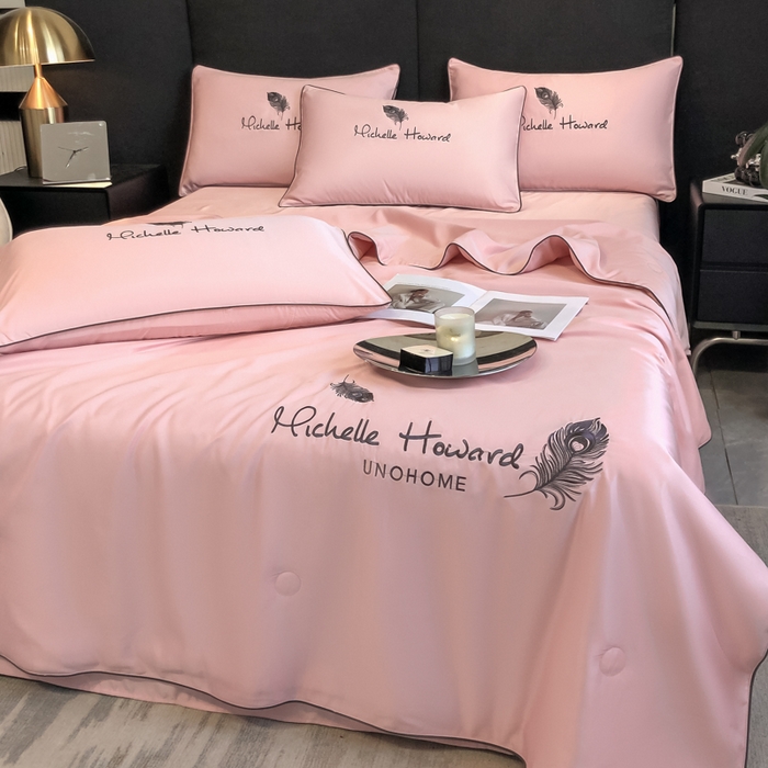 91家纺网 家纺一手货源 找家纺 吾诺 2025 双拼及羽毛刺绣夏被四件套绣花夏被水洗天丝夏被水洗真丝夏凉被空调被 羽毛-豆沙