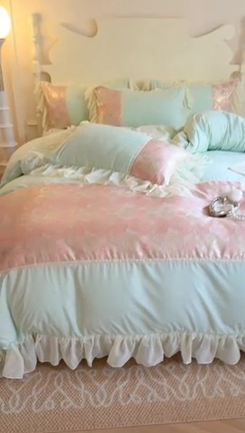 91家纺网 家纺一手货源 找家纺 富盛 2025新款水洗亲肤棉浮雕提花公主风四件套 月光恋人-绿