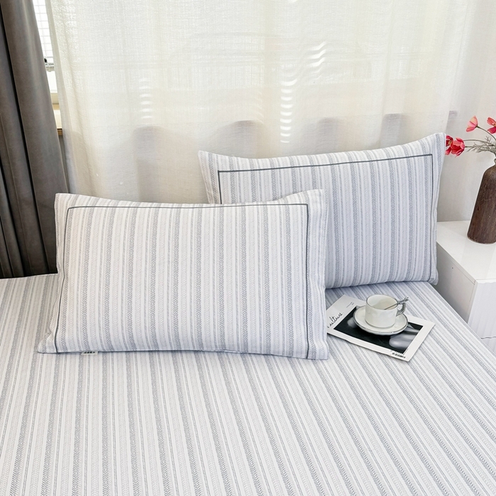 91家纺网 家纺一手货源 找家纺 伊而梦蚊帐 2025新款A类老粗布抗菌床单 麻花条-灰