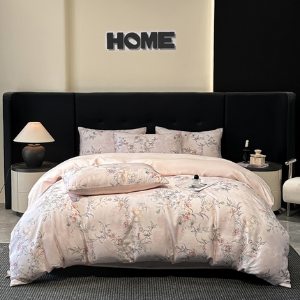慕晨 2025春夏新品莱赛尔天丝数码印花四件套莱赛尔夏被四件套天丝夏凉被直播热款 繁华-粉