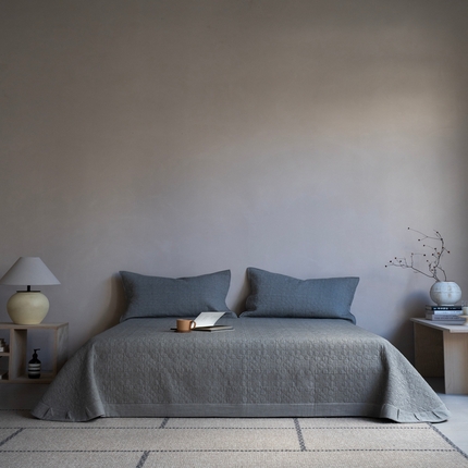 91家纺网 家纺一手货源 找家纺 璞素2025新款全棉色织三层纱床盖三件套-落雪 落雪灰