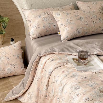 慕晨 2025新款全棉双层纱四件套莱赛尔夏被莱赛尔夏被四件套天丝夏凉被直播 香清韵-粉