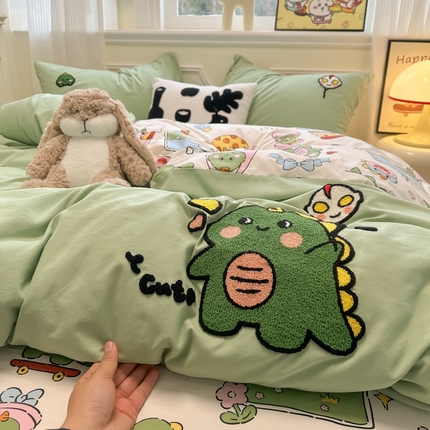 韩巢家纺 2025新款云朵棉印花毛巾绣四件套（提供买家秀） 游玩小龙