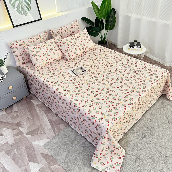 91家纺网 家纺一手货源 找家纺 伊而梦蚊帐 2025新款原棉老粗布床单 草莓兔