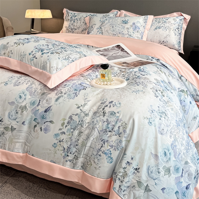 91家纺网 家纺一手货源 找家纺 笙意家纺 2025新款水洗冰丝数码印花宽边四件套 冬聆