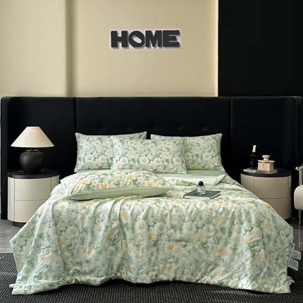 慕晨 2025春夏新品莱赛尔天丝数码印花四件套莱赛尔夏被四件套天丝夏凉被直播热款 芳馨-绿