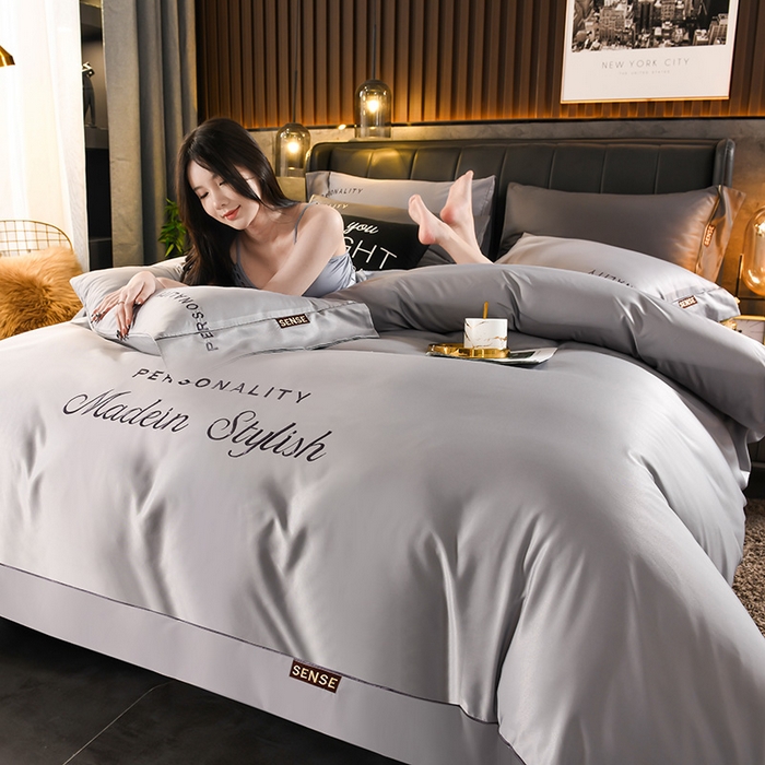 91家纺网 家纺一手货源 找家纺 睡美人 2025新款水洗真丝高端轻奢绣花款四件套-爱娜 爱娜-绅士灰