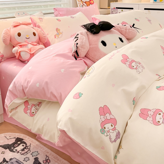 91家纺网 家纺一手货源 找家纺 暮思家居 2025新款正版授权三丽鸥全棉四件套系列四件套 萌萌美乐蒂