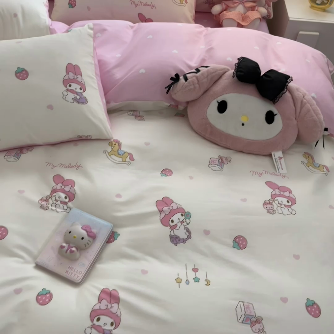 91家纺网 家纺一手货源 找家纺 暮思家居 2025新款正版授权三丽鸥全棉四件套系列四件套 萌萌美乐蒂